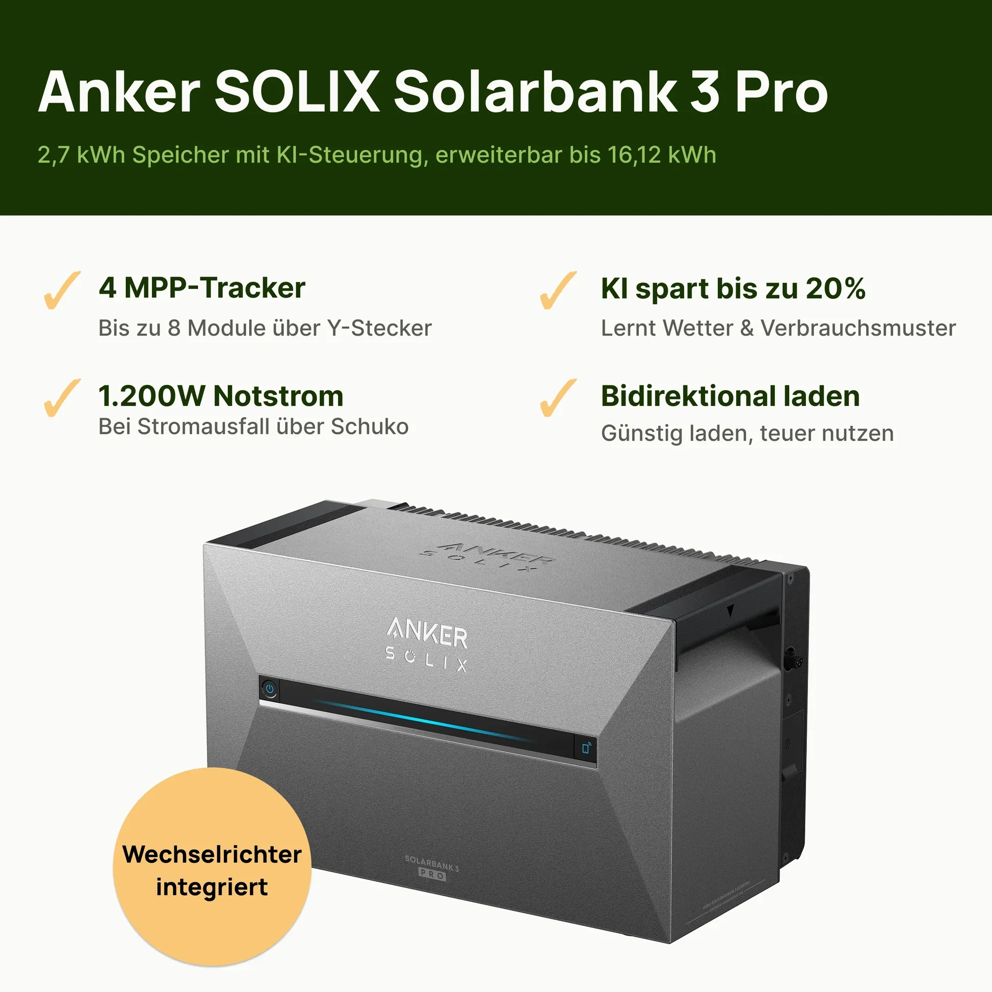 Balkonkraftwerk 1800W mit Speicher – Anker SOLIX 3 Pro