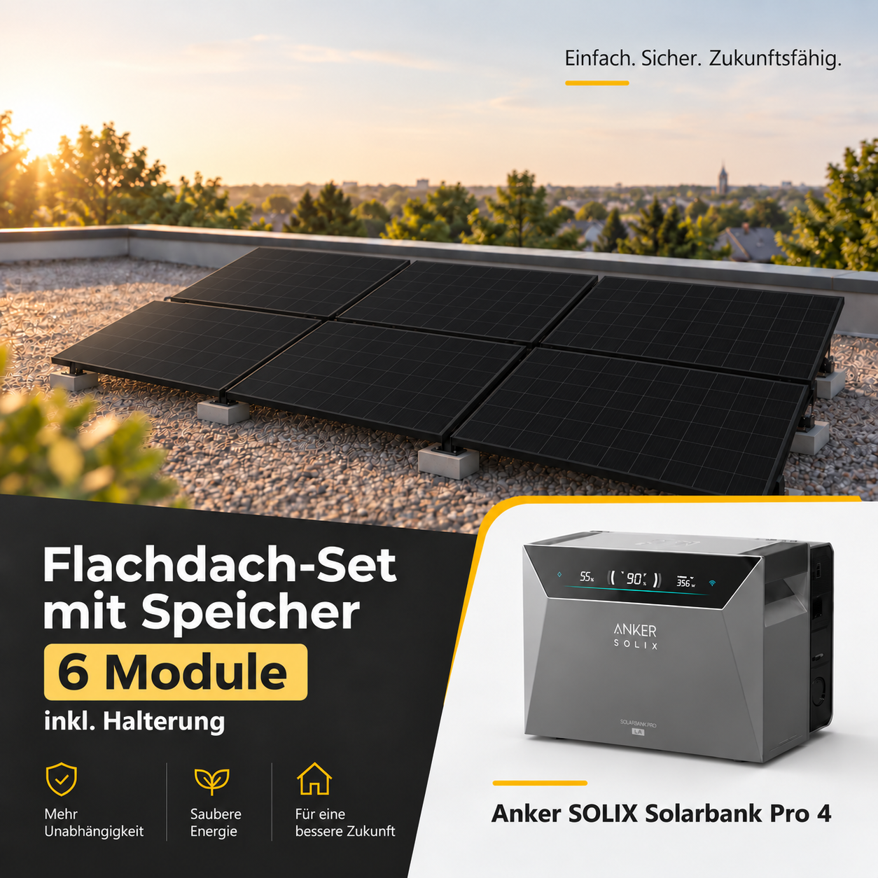 Solarkraftwerk 3000W Flachdach Komplettset mit Speicher