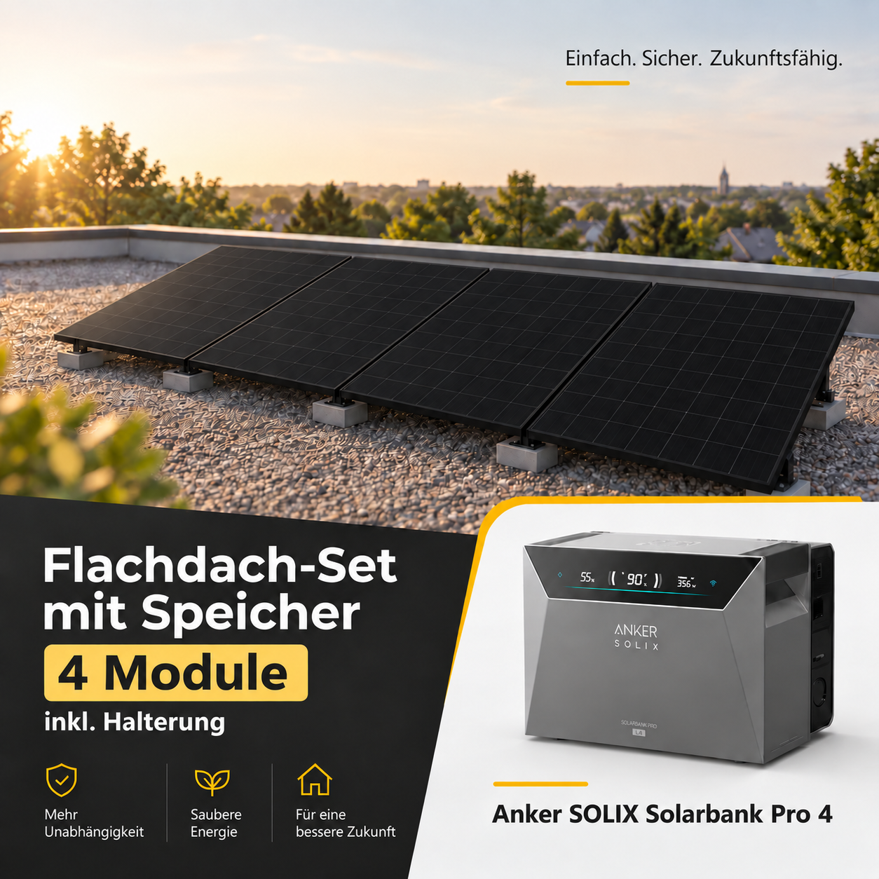 Balkonkraftwerk 2000W Flachdach Komplettset mit Speicher