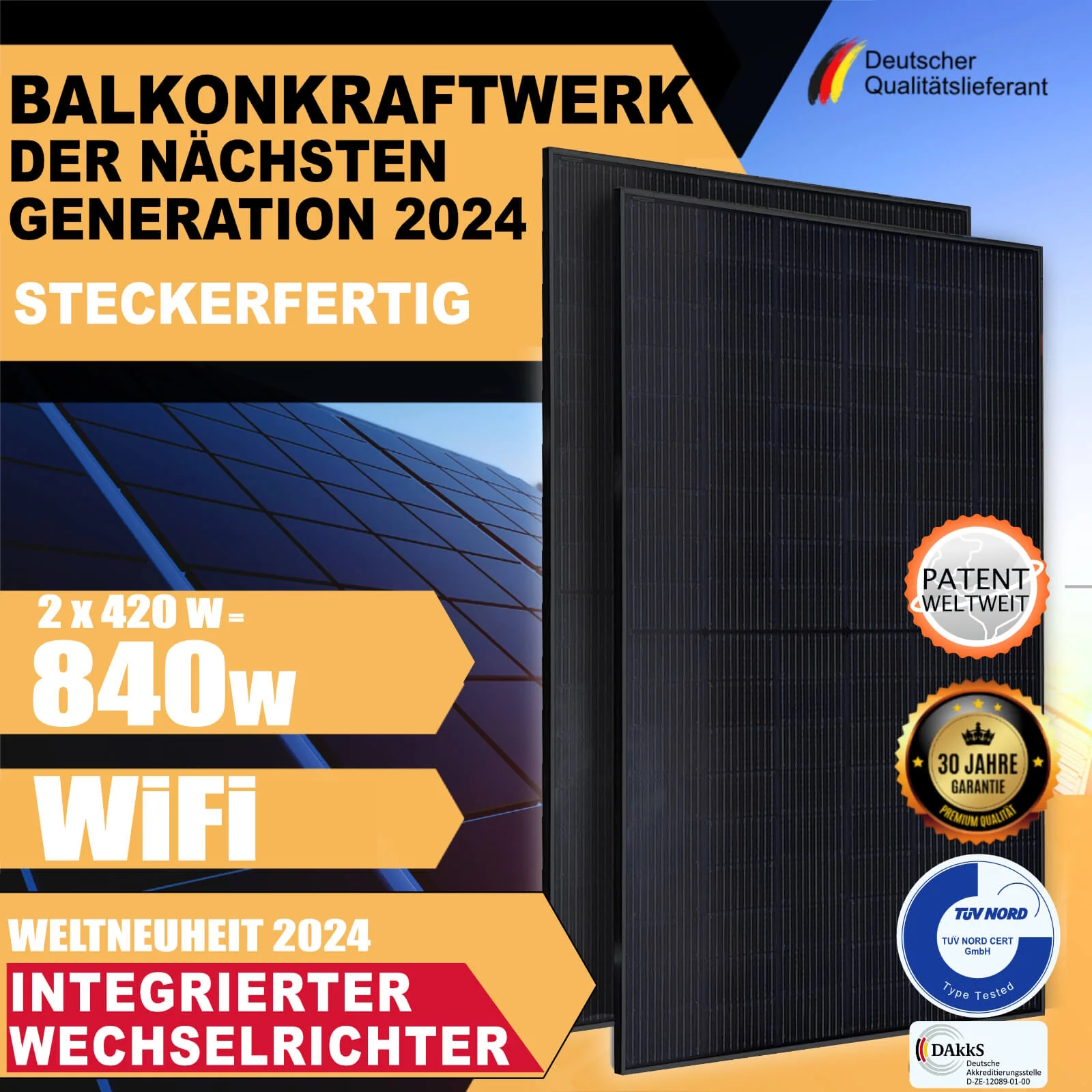 Balkonkraftwerk 840W / 800W inkl. Wechselrichter *Aktion*