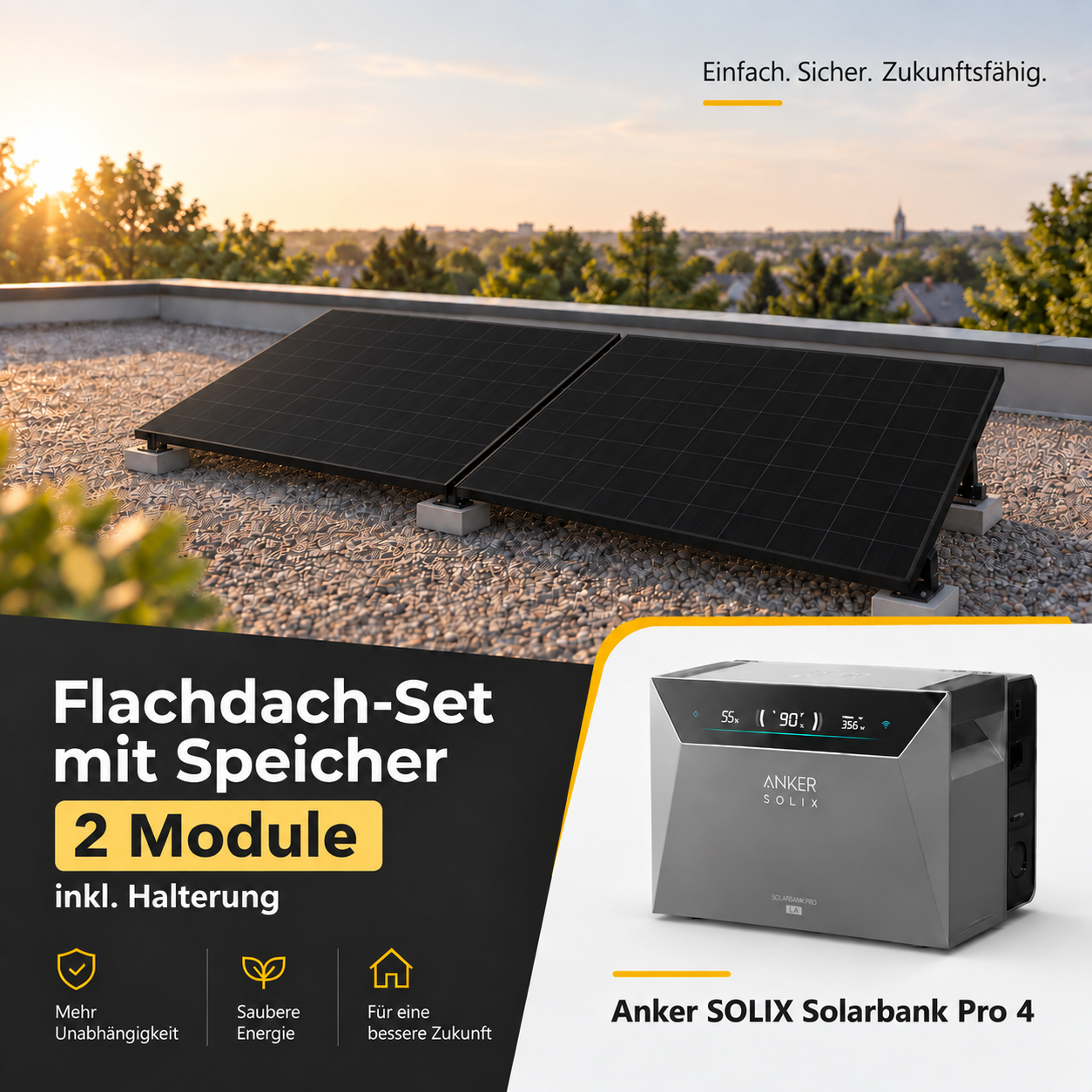 Balkonkraftwerk 1000W Flachdach Komplettset mit Speicher