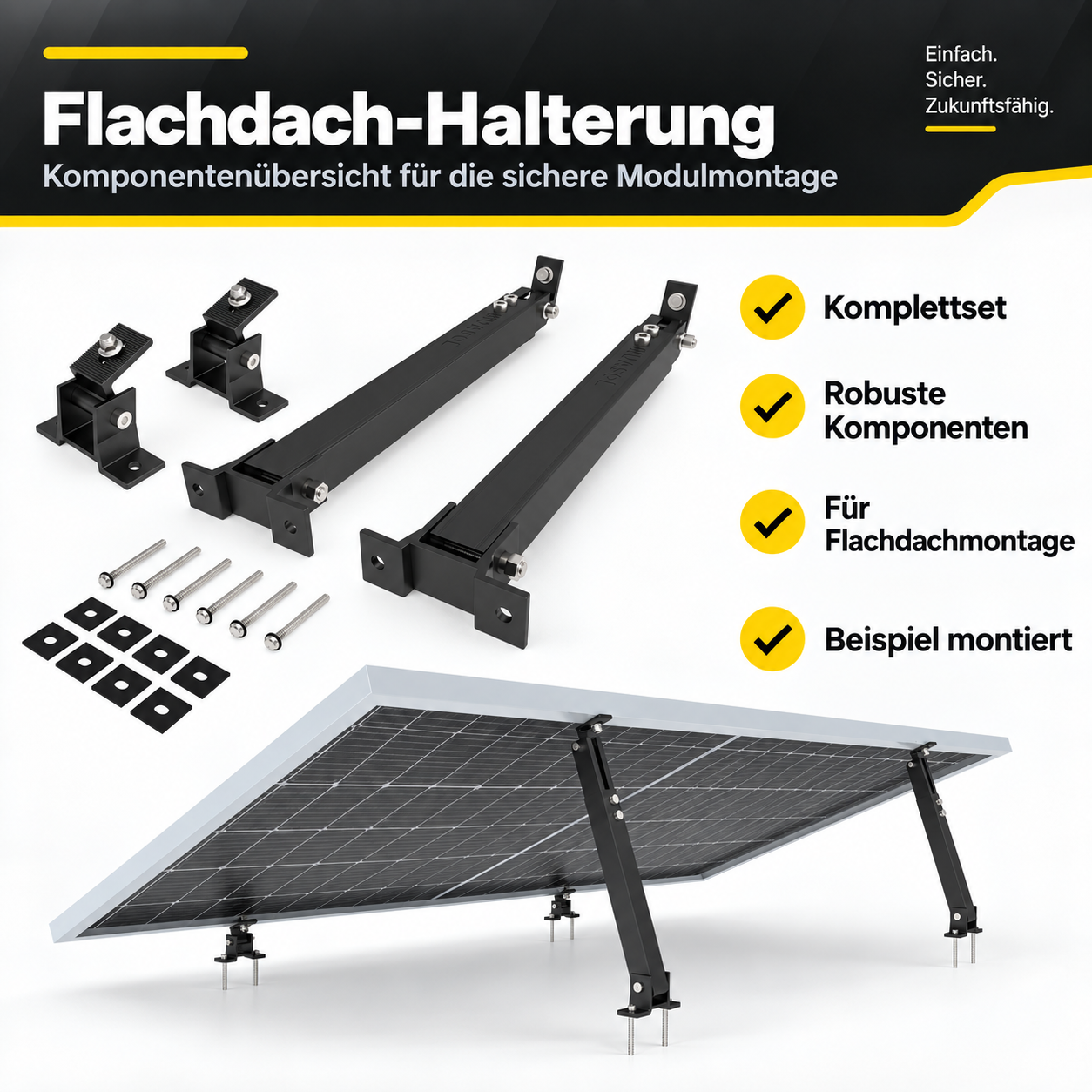 Balkonkraftwerk 2000W Flachdach Komplettset mit Speicher